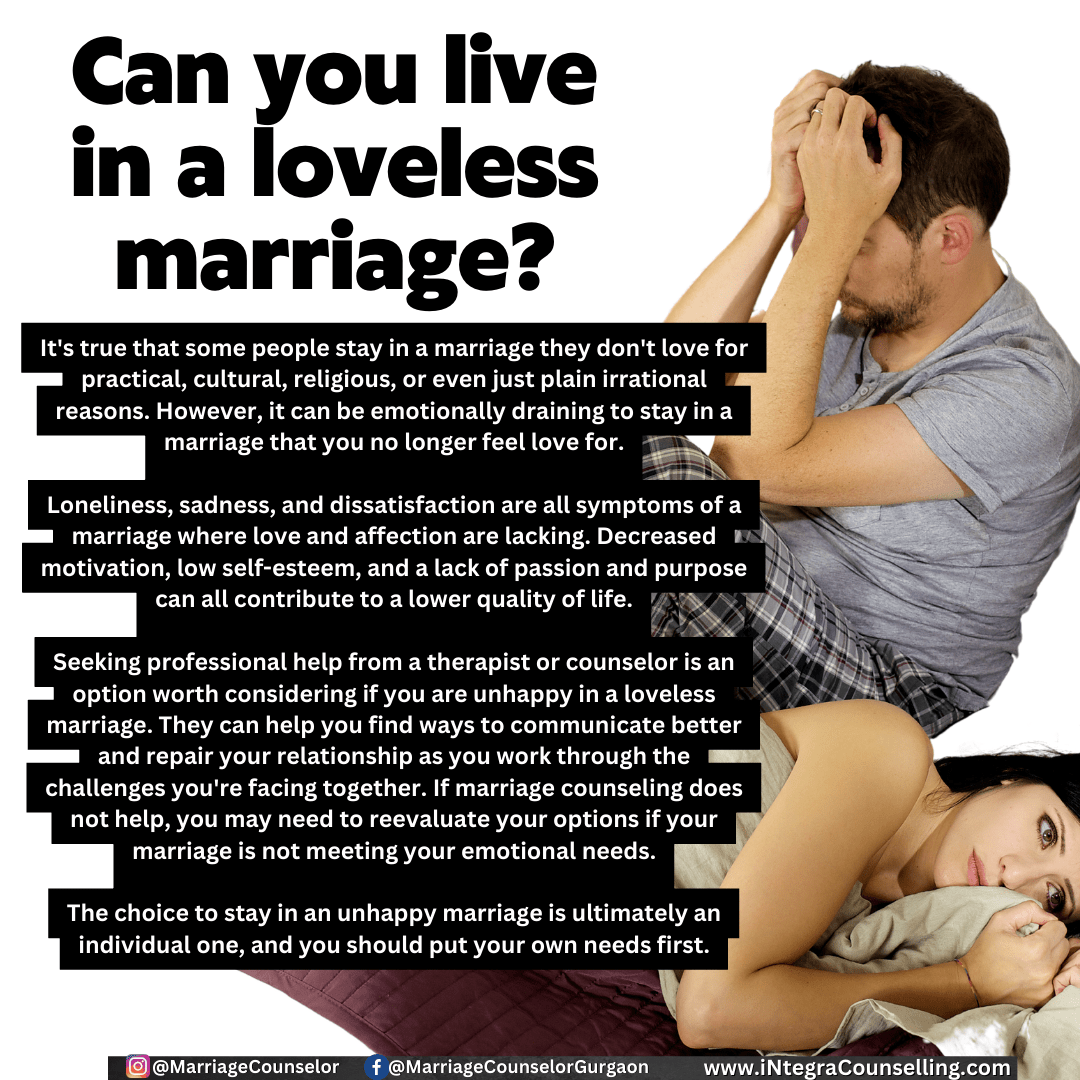 Can you live in a loveless marriage - Best Marriage Counsellor in South Delhi - Sainik Farms