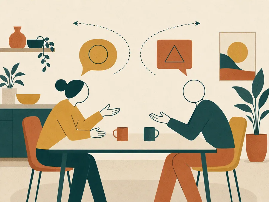 Two partners talking but not quite hearing each other, the gap counselling helps close